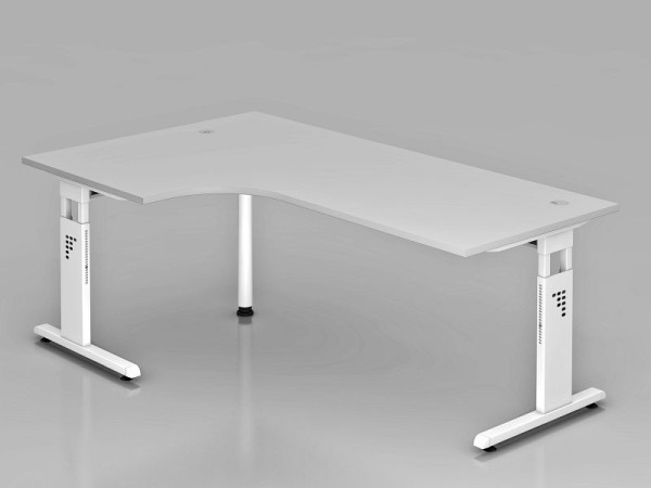 Table d'angle Hammerbacher pied C 200x120cm 90° gris/blanc, forme d'angle 90°, peut être montée à gauche ou à droite, hauteur de travail 65-85 cm, VOS82/5/W