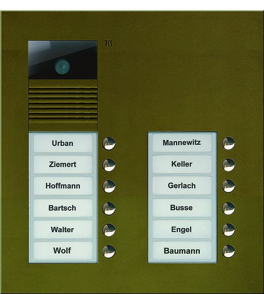 Station extérieure vidéo TCS série AVU avec 12 boutons de sonnerie (alignés à droite), 2 colonnes, UP bronze, AVU15120-0012