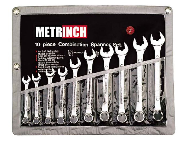 Jeu de clés mixtes Metrinch en étui roulant 10pc MET-0110