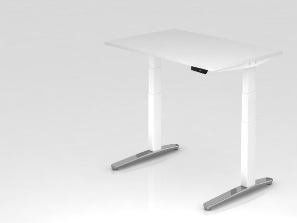 Bureau assis-debout électrique Hammerbacher 120x80cm blanc/blanc, poli, forme rectangulaire, VXBHM12/W/WC
