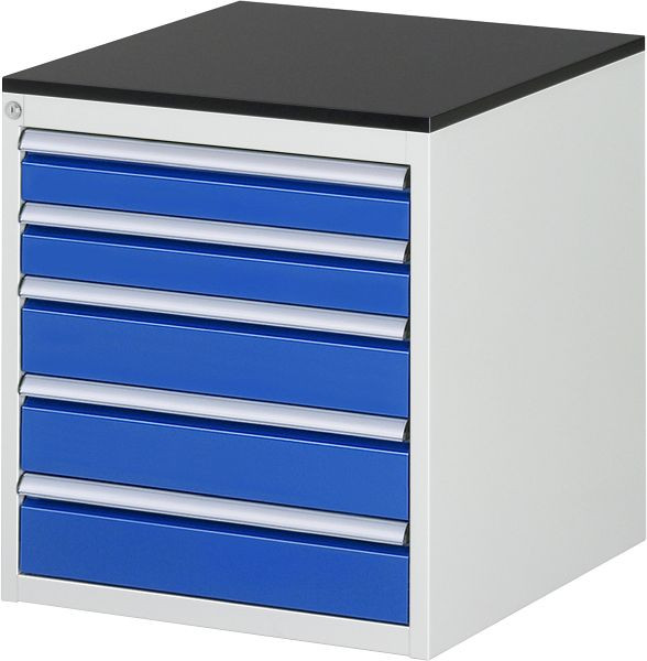 Armoire à tiroirs RAU série 7000, L580 x P650 x H640 mm, 5 x dimensions de tiroirs L 2xH90, 3xH120 mm, plan de travail avec revêtement en résine mélamine, 03-L3.20A-M.11