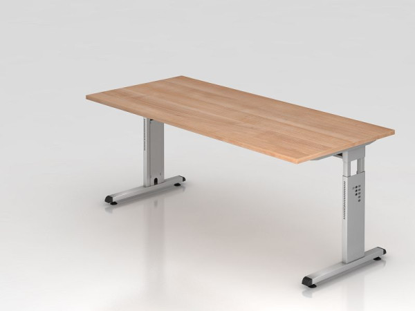 Bureau Hammerbacher pied C 180x80cm noyer/argent, hauteur de travail 65-85 cm, VOS19/N/S
