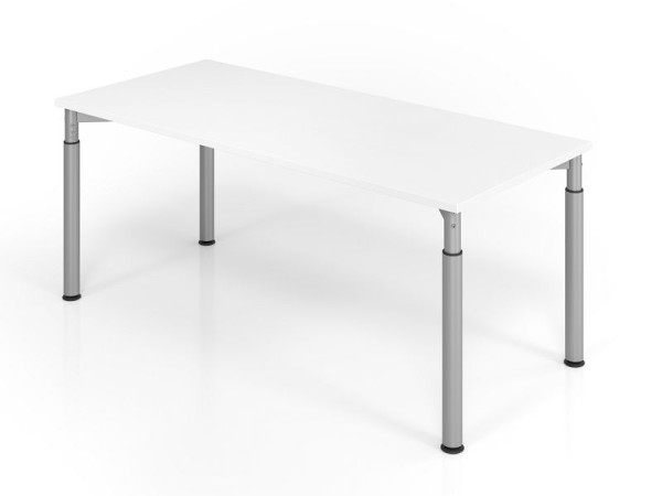 Bureau Hammerbacher YS19, 180 x 80 cm, plateau : blanc, épaisseur 25 mm, chant épais en ABS, forme rectangulaire, argent, VYS19/W/S