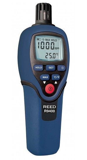 REED Kohlenmonoxid Messgerät, mit Temperatur, 1000ppm, -4 bis 158°F (-20 bis 70°C), R9400