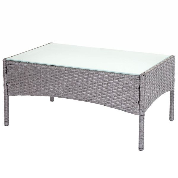 Table de jardin en rotin synthétique Mendler Halden, table d'appoint avec plateau en verre, gris, 64309