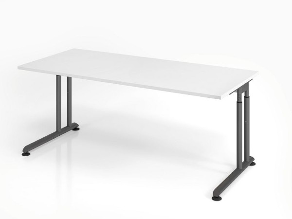 Bureau Hammerbacher ZS19, 180 x 80 cm, plateau : blanc, épaisseur 25 mm, chant épais en ABS, forme rectangulaire, graphite, VZS19/W/G