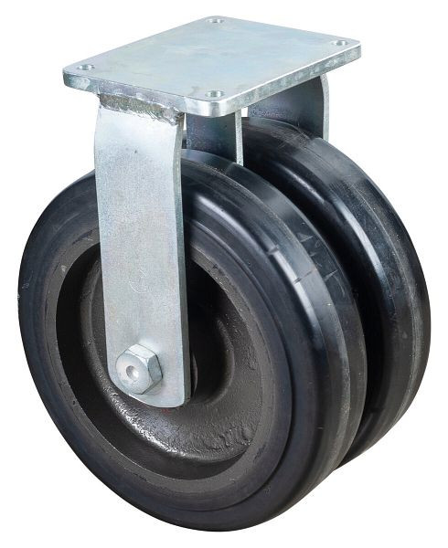 Roues BS roulettes doubles robustes, roulettes fixes, largeur de roue 2x100 mm, Ø roue 400 mm, 3000 kg, bandages élastiques noirs, fonte, roulements à billes, S110.B81.400