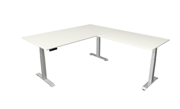 Table assis/debout Kerkmann L 2000 x P 1000 mm avec élément rapporté 1200 x 800 mm, réglable en hauteur électriquement de 640 à 1290 mm, blanc, 10043310