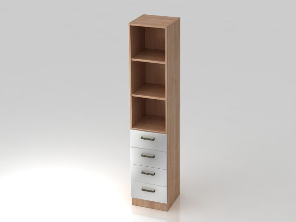 Armoire à tiroirs Hammerbacher 5OH, 4 tiroirs, panneau de base, poignée rayée noyer/argent, 40,6x42x200,4 cm (LxPxH), V7600/N/S/SG