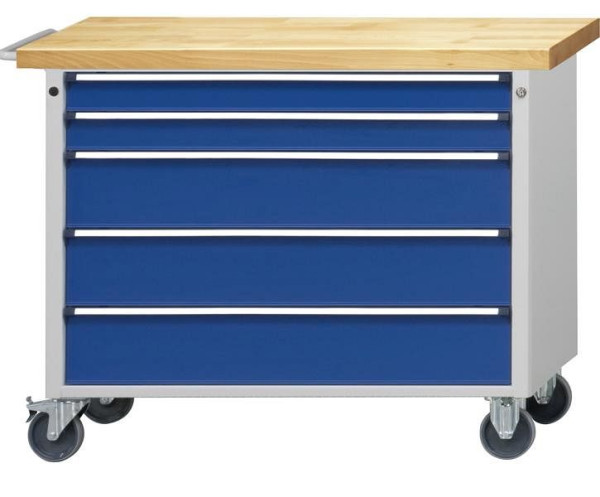Chariot d'atelier ANKE; 1090x615x930mm; Baignoire avec tapis antidérapant; Boîtier monobloc; 2x tiroir continu 90 mm 3x tiroir continu 180 mm, 460.254