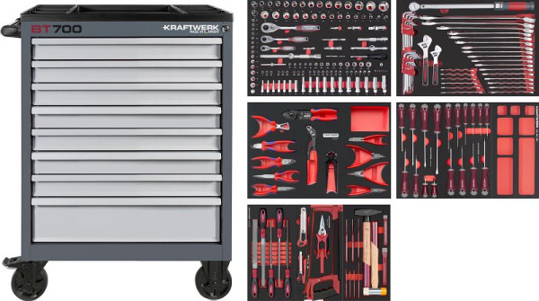 Kraftwerk BT LINE desserte d'atelier BT700 8 tiroirs 243 pièces, 102.470.516