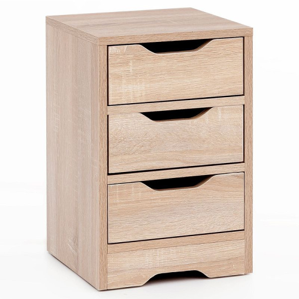 Console de nuit Wohnling 31x49x31 cm Sonoma avec 3 tiroirs, WL5.705