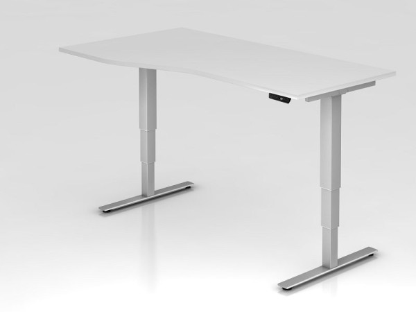 Bureau assis-debout électrique Hammerbacher 180x100/80cm blanc, forme libre, montable à gauche ou à droite, VXDSM18/W/S
