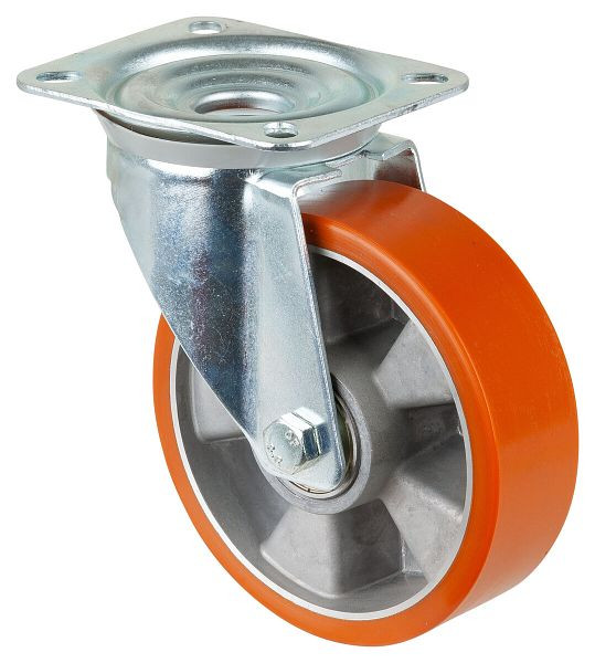 Roues BS Roulette robuste, largeur 50 mm, Ø160 mm, jusqu'à 600 kg, bande de roulement polyuréthane coulé 95 Shore A, corps de roue aluminium, roulements à billes, RR100.B90.160