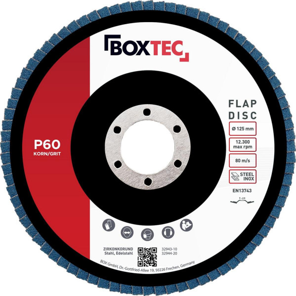 Disques à lamelles professionnels BOXTEC BLEU Disques à lamelles 125 mm INOX disques abrasifs lot de 10 P60, 32943