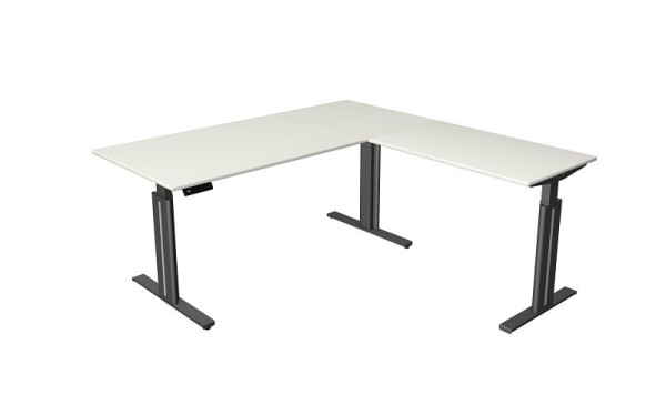 Table assise/debout Kerkmann L 1800 x P 800 mm, avec élément complémentaire 1000 x 600 mm, réglable en hauteur électriquement de 720 à 1200 mm, fonction mémoire, blanc, 10324510