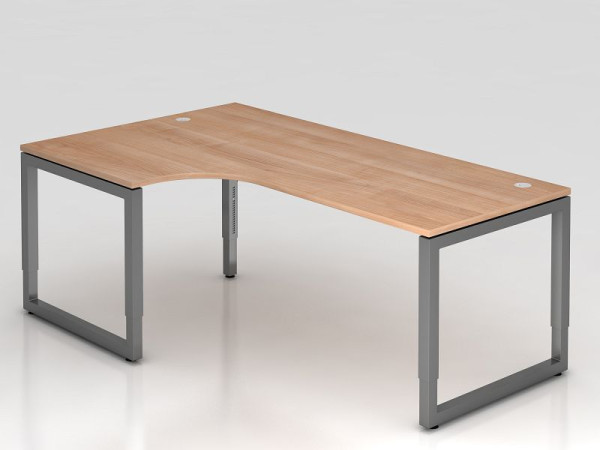 Hammerbacher table d'angle pied O carré 200x120cm noyer/graphite, forme d'angle 90°, peut être monté à gauche ou à droite, VRS82/N/G