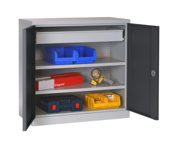 Meuble d'atelier équipé SOFAME L 1000 x P 500 x H 1000 mm, avec 1 tiroir (L890XH100) + 2 étagères, gris anthracite RAL 7016, W030090031GCGA