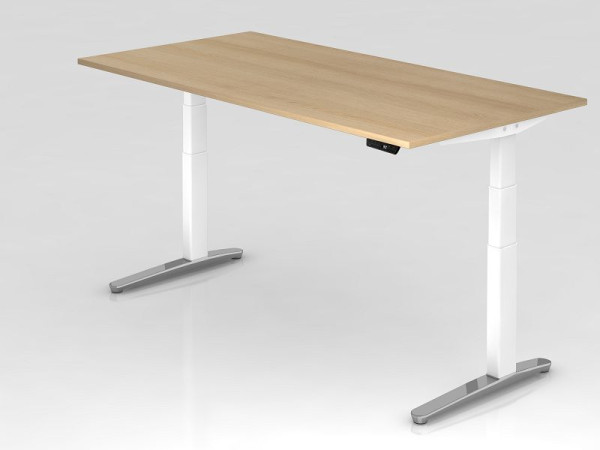 Bureau assis-debout électrique Hammerbacher 200x100cm chêne/blanc, poli, forme rectangulaire, VXBHM2E/E/WC