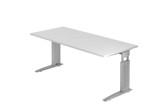 Bureau Hammerbacher pied C 180x80cm blanc/argent, hauteur de travail 68-86 cm réglable, VUS19/W/S