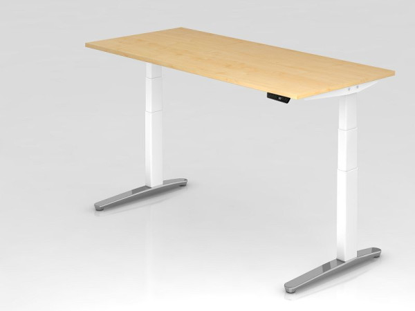 Bureau assis-debout électrique Hammerbacher 180x80cm érable/blanc, poli, forme rectangulaire, VXBHM19/3/WC