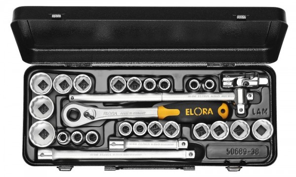 Jeu de clés à douilles ELORA 1/2 ", hexagone, 27 pièces + AF, 771-OKLAMU, 0771520422000