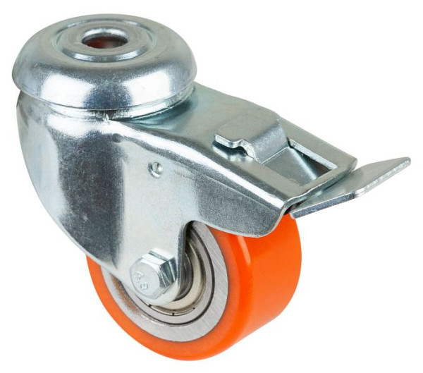 Roue compacte BS Wheels avec frein, largeur de roue 25 mm, roue Ø 50 mm, 120 kg, bande de roulement polyuréthane, roulement à billes, lot de 2, A621.C10.050