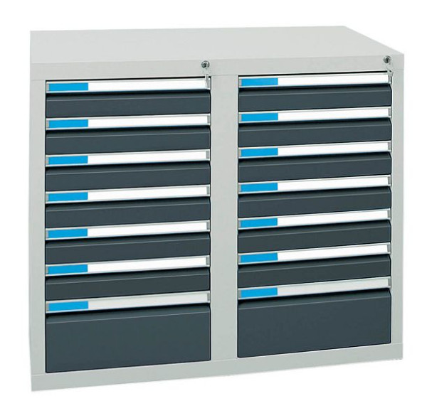 armoire à tiroirs émoussés série ESTA, RAL 7035/7016, 14 tiroirs (12x100, 2x200 mm), 7602271