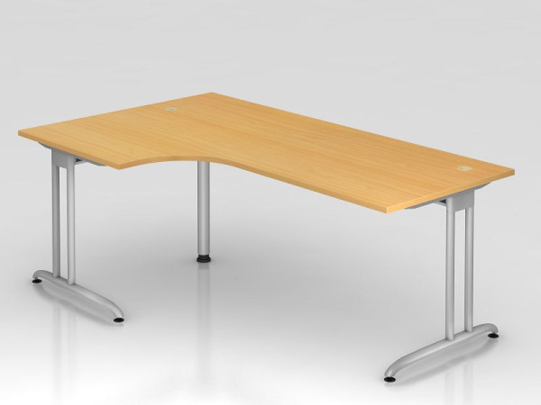 Table d'angle Hammerbacher pied C 200x120cm 90° hêtre, forme d'angle 90°, chemin de câbles horizontal, montable à gauche ou à droite, hauteur de travail 72 cm, VBS82/6/S