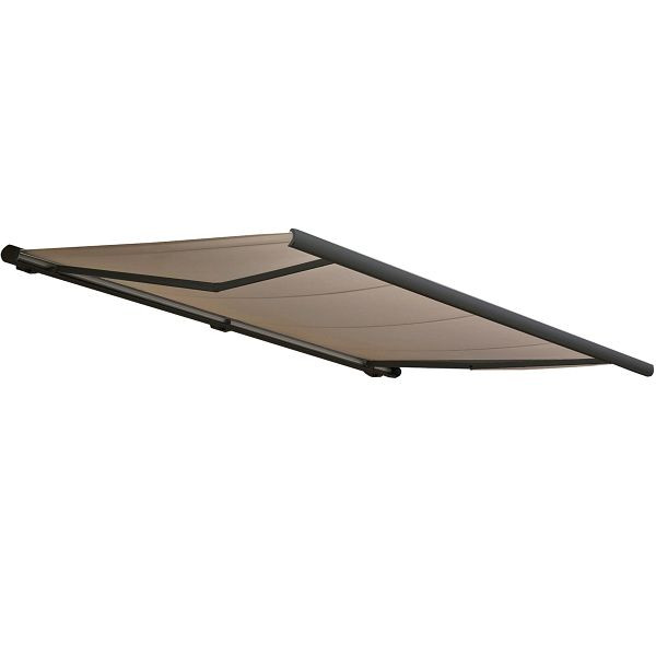 Store à cassette électrique Mendler T122, store cassette complète 4x3m, polyester sable, cadre anthracite, 58266+34295+58310