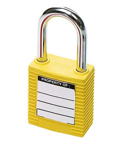 Serrure de sécurité DENIOS avec support en acier, jaune, 209-689