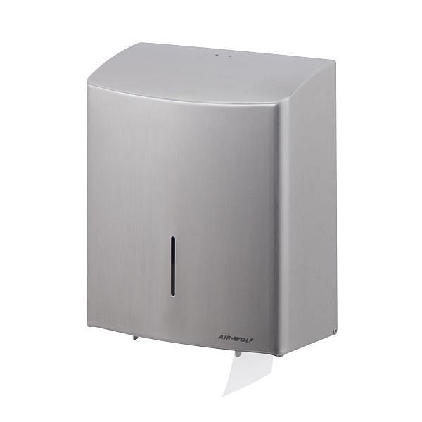 Distributeur grand rouleau Air Wolf pour 1 grand rouleau, série Alpha, H x L x P : 333 x 265 x 147 mm, acier inoxydable brossé, 60-107