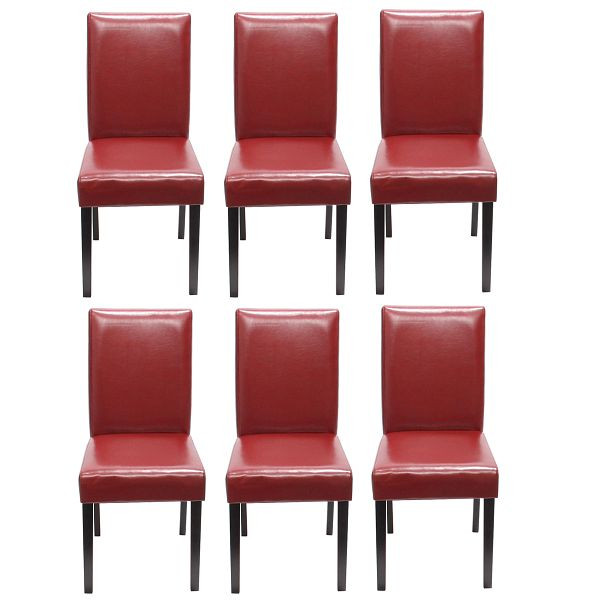 Ensemble de 6 chaises de salle à manger Mendler, chaises de cuisine, Littau, cuir, rouge, pieds foncés, 7978+24485