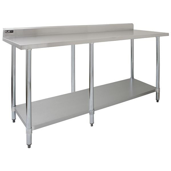 Table de travail gastronomique KuKoo en acier inoxydable, 210 cm, 210035