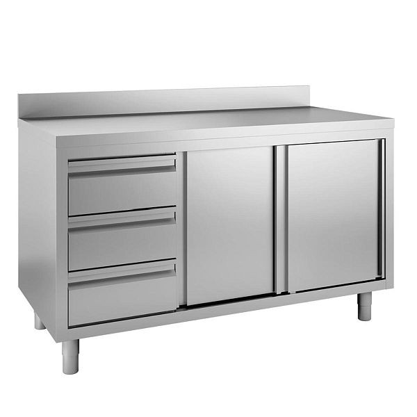 Armoire de travail Vaiotec TOPLINE 600 / 2 portes coulissantes, 3 tiroirs à gauche et dosseret L : 1800 mm, 11499