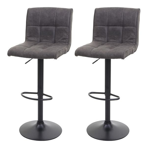 Ensemble de 2 tabourets de bar Mendler HWC-B13, tabouret de comptoir de bar, imitation daim, gris foncé vintage, 74338