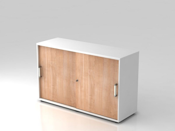 Hammerbacher armoire à portes coulissantes 2OH 120cm poignée chromée blanc/noyer, 120x40x74,8 cm (LxPxH), V1752S/W/N/CE