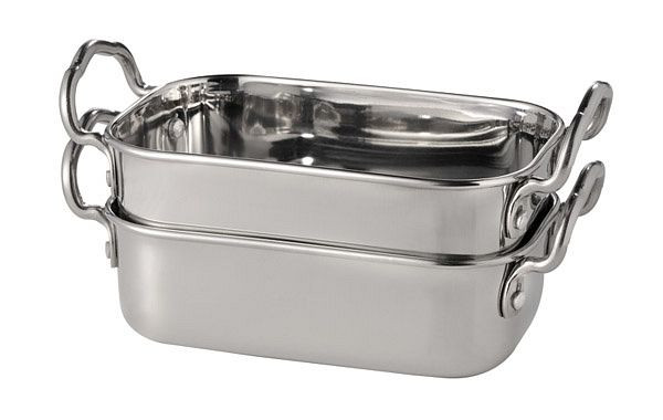 Mini poêle de service APS, 14,5 x 9,5 cm, hauteur : 4,5 / 6,5 cm, acier inoxydable, poignées de 1,5 cm chacune, 0,5 litre, -SNACK HOLDER-, 40660