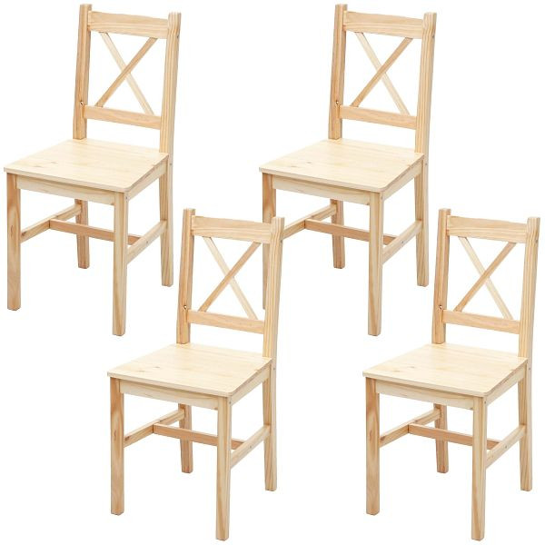 Mendler ensemble de 4 chaises de salle à manger HWC-F77, fauteuil chaise de cuisine, maison de campagne en bois massif, pin vitré, 70482