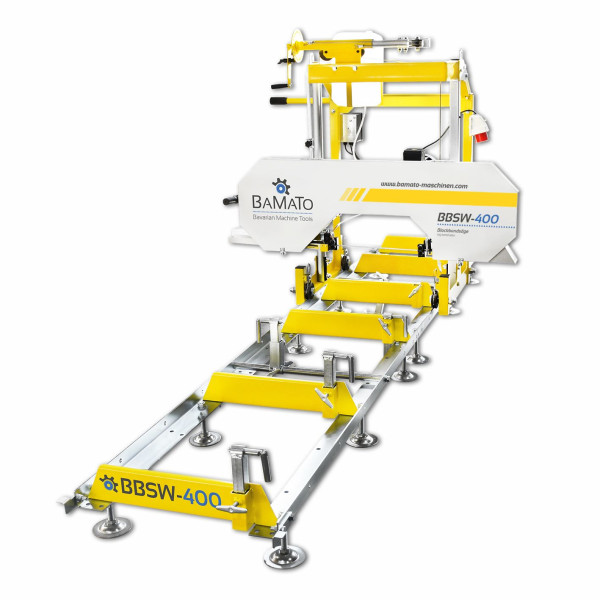 Scie à ruban BAMATO avec rail à rouleaux de 3,0 m (400 V), système de refroidissement, roues équilibrées, moteur électrique, BBSW-400