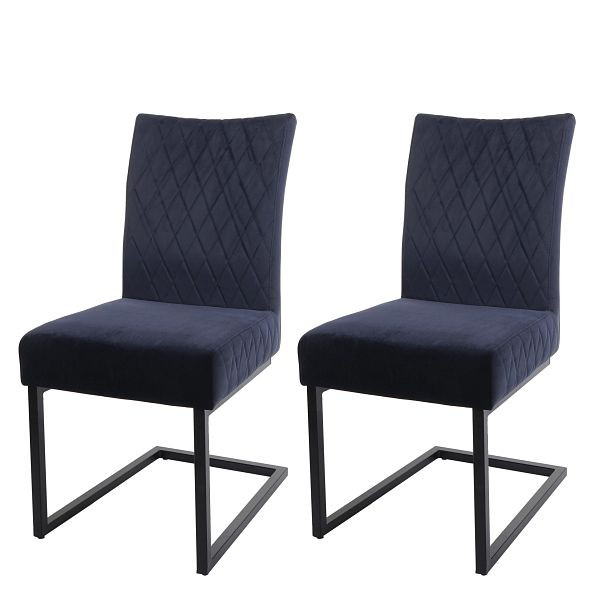 Mendler set de 2 chaises cantilever HWC-L15, chaise visiteur, chaise de conférence, acier velours thermolaqué, bleu anthracite, 98108+98109