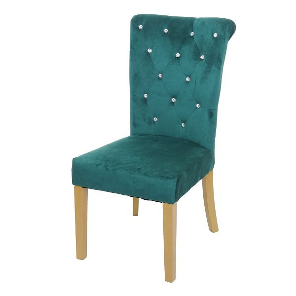 Chaise de salle à manger Mendler HWC-D22, chaise de cuisine, velours clouté, vert foncé, pieds dorés, 74565