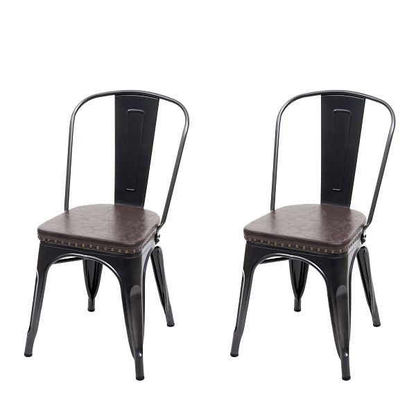 Ensemble de 2 chaises de salle à manger Mendler HWC-H10e, chaise de cuisine Chesterfield métal simili cuir gastronomie industrielle, brun-noir, 72447