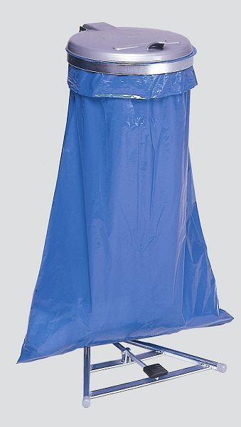 Support pour sac poubelle VAR avec pédale, galvanisé, couvercle en plastique argent, 10245