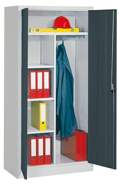 Armoire Pavoy 2 portes 1950/400/1000, poignée rotative, étagère à chapeaux continue, 3 étagères peintes par poudrage à gauche, 1 tringle à vêtements à droite, 31314-100-401-910735