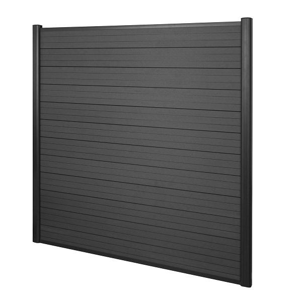 Brise-vue Mendler WPC Sarthe, clôture pare-vent, poteau aluminium, élément de base, 1,90m anthracite, 64994+64995+64996