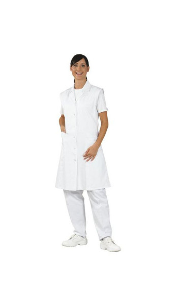 Manteau de travail femme Planam en coton, sans manches, blanc pur, taille 38, 1692038