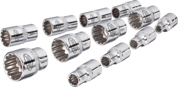 Jeu de douilles multiprofils VIGOR, carré creux 6,3 mm (1/4 pouce), multiprofils, 4 - 14, nombre d'outils : 12, V1897