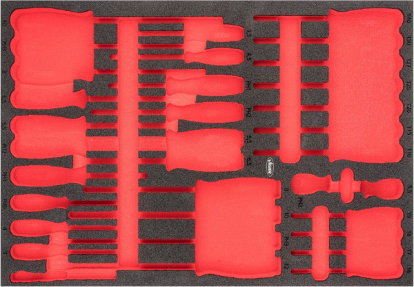 Inserts en mousse souple bi-composant VIGOR, dimensions insert / taille tiroir : L (563 x 393 x 35 mm), utilisation : V6813, V6813-L