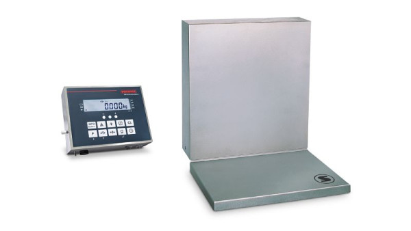 Balance murale Soehnle calibrée avec le terminal 3010, charge maximale : 150 kg, incrément de chiffres : 50 g IP65, plateau de pesée rabattable, 7624.23.001/5710.00.006